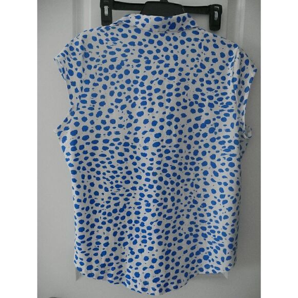 PixieLady White & Blue Abstract Cap-Sleeve Button-Up - Picture 5 of 9
